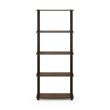 Furinno TURN-S-TUBE Book Shelf, 5-Tier Toolless Storage Shelves with Square Tubes, Shelving Unit for Organization and Storage for Living Room, Home Office, Walnut