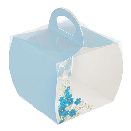 Restaurantware-4 Inch x 4.25 Inch Individual Cupcake Boxes, 100 Disposable Cupcake Display Boxes - with Handle, Flower Accent, Clear Plastic Single Cupcake Containers, for Weddings Or Birthdays