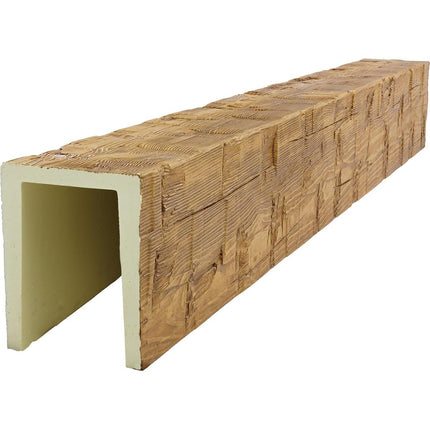 Heritage Timber Reclaimed Axed Cut Faux Wood Beam, 3-Sided (U-Beam), 3 1/2"W x 5 1/2"H x 72"L, Warm Caramel Finish
