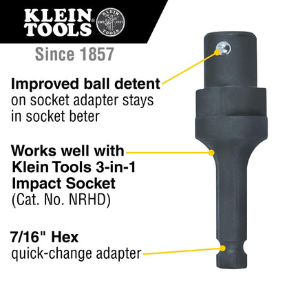 Klein Tools NRHDA Adapter for NRHD, 7/16-Inch Hex Quick-Change Adapter with Rust Resistant Black Finish