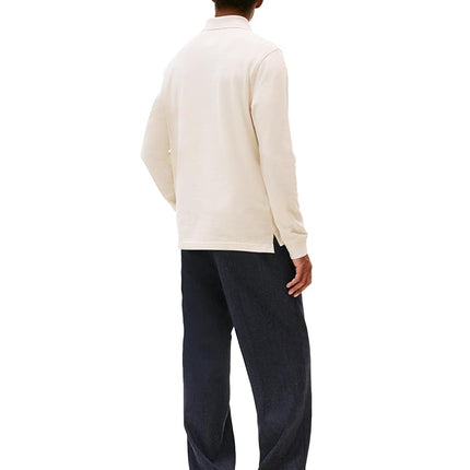 Tommy Hilfiger Men's Long Sleeve Polo Shirts in Regular Fit with Stretch and Organic Pique Cotton, Heathered Oatmilk, S