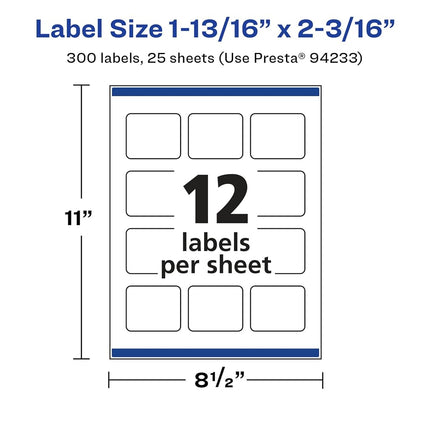 Avery Glossy White Rectangle Labels with Sure Feed, 1-13/16" x 2-3/16", 300 Glossy White Labels, Print-to-The-Edge, Permanent Label Adhesive, Laser/Inkjet Printable Labels