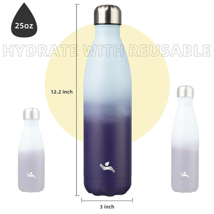 Konokyo Insulated Water Bottles,25oz Double Wall Stainless Steel Vacumm Metal Flask for Sports Travel,Ocean Dream