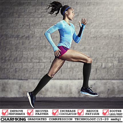 CHARMKING Compression Socks for Women & Men (8 Pairs) 15-20 mmHg Graduated Copper Support Socks are Best for Pregnant, Nurses - Boost Performance, Circulation, Knee High & Wide Calf (S/M, Multi 39)
