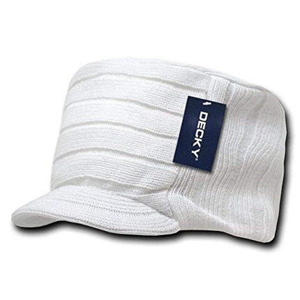 Decky Knitted Flat Top Cap Beanie with Visor - Whi