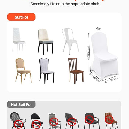 VEVOR 100 Pcs White Chair Covers Polyester Spandex Chair Cover Stretch Slipcovers for Wedding Party Dining Banquet Flat-Front Chair Covers