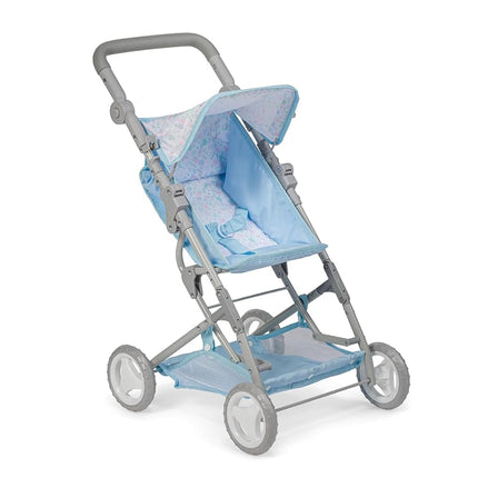 JC Toys - Folding stroller, for dolls up to 45 cm, Ideal for playing and walking, Blue with floral decoration, designed by Berenguer, +3 years
