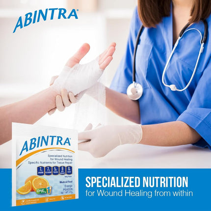 ABINTRA Specialized Wound Healing Nutritional Supplement Includes L-Arginine, Orange Flavor, 6 Packets, 27g Each, Made in The USA