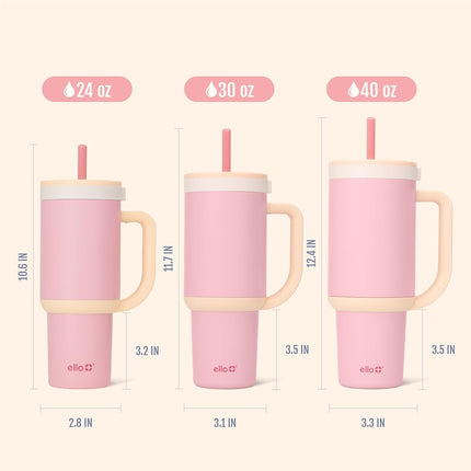 Ello Oasis 30 oz Tumbler with Handle & Retracting Straw | Reusable Insulated Stainless Steel Cup 100% Leakproof, Gifts for Teens Women Men | Keeps Cold for 20 Hours, Cup Holder Friendly, Sunrise Glow