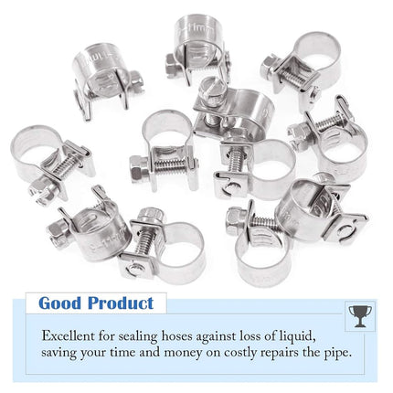 Glarks 12Pack 9-11mm Stainless Steel Mini Fuel Injection Hose Clamps Adjustable Pipe Hose Clip Tube Clamps Set (11/32''-7/16'' Dia)