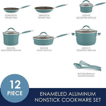 Batterie de cuisine antiadhésive Rachael Ray Cucina, 12 pièces, bleu agave