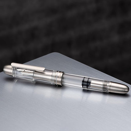 Asvine P36 Titanium Fountain Pen Piston Filling, Bock Fine Nib Clear Transparent Acrylic Smooth Writing Pen Case Set, Torpedo shape