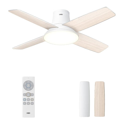 DREO Ceiling Fans with Lights, 44 inch Low Profile White Ceiling Fan, Reversible, 5CCT, 6-Level Dimmable, 6 Speeds Bedroom Ceiling Fan, Quiet, Easy to Install, Timer, Flush Mount, Remote Control