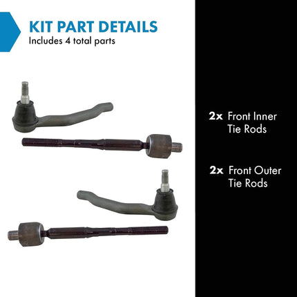 TRQ Inner and Outer Driver and Passenger Side Tie Rod Set 4 Piece