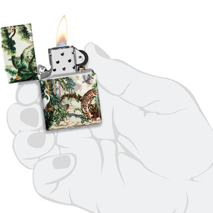 Zippo Jungle Storm Lighter, Colorful Printing, Refillable, Windproof Design, Gift Box, Made in USA, Color 540°