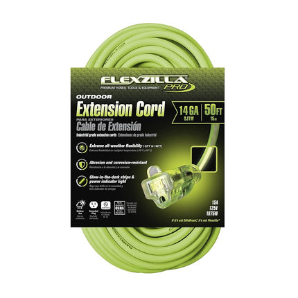 Rallonge Flexzilla Pro, 14/3 AWG SJTW, 15,2 m, fiche lumineuse, intérieur/extérieur, ZillaGreen - FZ512730