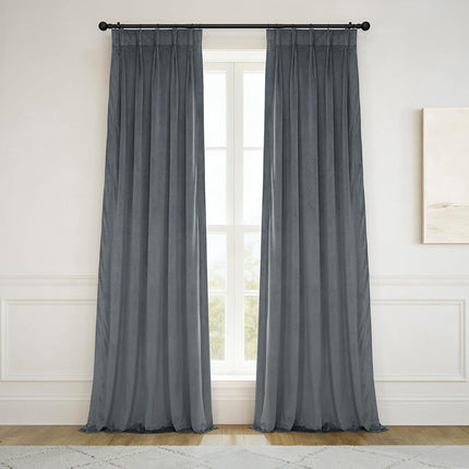 HPD Half Price Drapes Velvet Blackout Curtains/Drapes - 96 Inches Long 1 Panel Blackout Curtain Signature Pleated for Living Room & Bedroom - 25W X 96L, Natural Grey