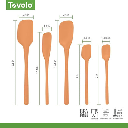 Tovolo 5-Piece Spatula Silicone Utensil Set (Apricot): Spatula, Spoonula, Jar Scraper, Mini Spatula, and Mini Spoonula