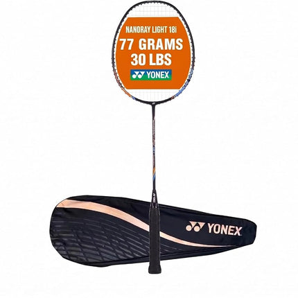 Yonex Nanoray Light 18i Badminton Racquet | Color: Black | Size: G4-5U | Material: Graphite | with Full Cover | Ultra-Light Weight: 77 Gram | Tension: 30 Lbs | Nanoscience Technology | Isometric Head