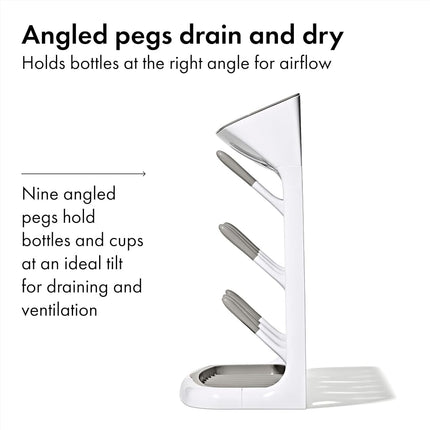 OXO Tot Space-Saving Bottle Drying Rack, Baby Bottle Organizer, Grey