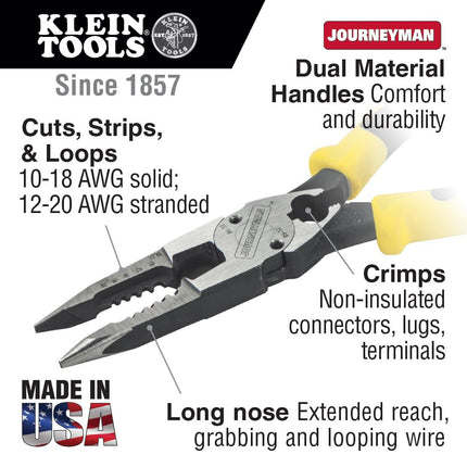 Needle Nose Pliers with Crimper, All Purpose Plier Crimps, Strips, Cuts, loops, and Shears KLEIN TOOLS J207-8CR