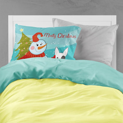 Caroline's Treasures BB1829PILLOWCASE Snowman with Bull Terrier Fabric Standard Pillowcase, Large, Multicolor