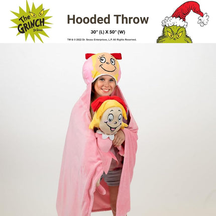 Franco Dr. Seuss The Grinch Cindy Lou Holiday Christmas Kids Bedding Soft Cozy Hooded Throw Blanket, 30 in x 50 in, (Officially Licensed Product)