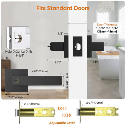 YYTDZSW Door Handles Interior, Keyed Entry Door Knobs, Black Door Handle with Reversible Lever, 6 Pack Heavy Duty Door Lock Sets (Keyed Alike), Door Levers for Bedroom & Bathroom, Matte Black