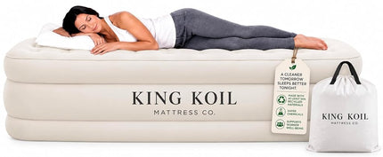 King Koil Luxury Built-in Pillow Top Queen Air Mattress with Built-in High-Speed Pump Best for Home, Camping, Guests, 20" Queen Size Double High Airbed, Blow Up Mattress, Waterproof, 1-Year Warranty
