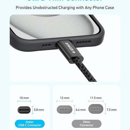 Anker Zolo USB C to USB C Cable, Braided and Dirt-Free Type-C Fast Charging Cable, Slim Connector, for iPhone 16 Series, MacBook (240W) (Pink, 3FT)