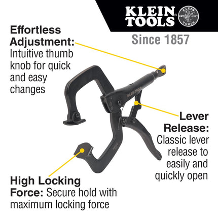 Klein Tools 38622 C-Clamp Locking Pliers with Swivel Pad Jaws, Intuitive Thumb Knob, Adjustable Clamp for Home, Shop, Woodworking, 11-Inch