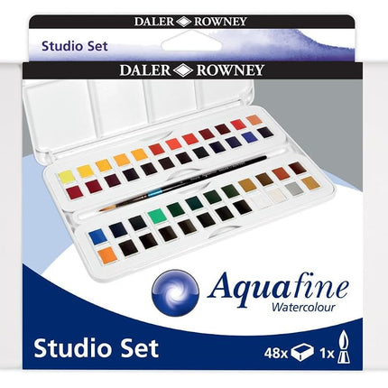 Daler Rowney Aquafine Watercolour 48 Half Pans Set + 1 Watercolour Brush