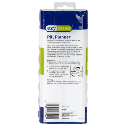 Pilulier hebdomadaire (14 jours) EZY DOSE, boîte à vitamines et médicaments, grands compartiments à fermeture rapide, facile à ouvrir, sans BPA, violet et jaune