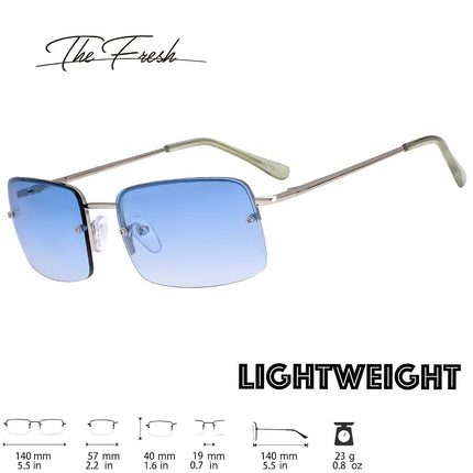 The Fresh Minimalist Small Rectangular Sunglasses Clear Eyewear Spring Hinge - Gift Box Package, 304-silver, Gradient Blue, M
