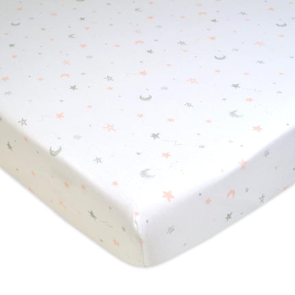 American Baby Company Lot de 3 draps housses imprimés 100 % coton jersey, doux et respirants, pour parc bébé, motif étoiles roses/zigzag, pour filles