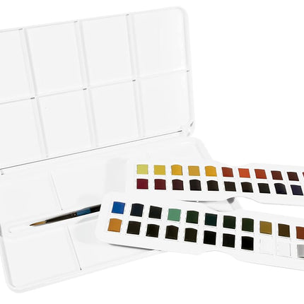 Daler Rowney Aquafine Watercolour 48 Half Pans Set + 1 Watercolour Brush