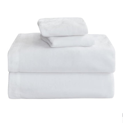 Elegant Comfort Luxuriously Soft 4-Piece Velvet Plush Flannel Sheet Set - Premium Quality - Cozy Warm, Anti-Static, Non Pilling Fuzzy Velvet Flannel Fleece Deep Pocket Sheet Set - Twin XL, White
