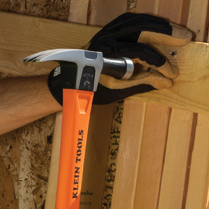 Klein Tools H80718 Straight-Claw Hammer with Smooth Head, 18-Ounce, Fiberglass Non-Slip Shock Absorbing Grip Handle with Tether Hole, 15-Inch