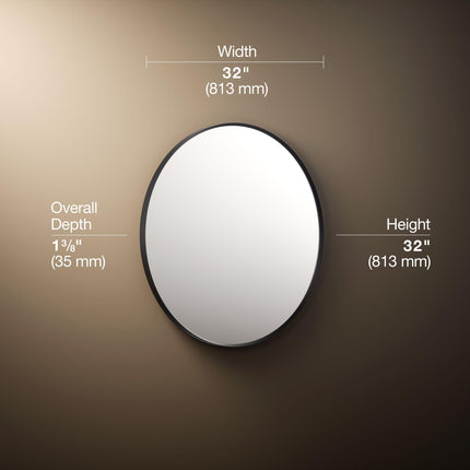 Miroir mural rond de salle de bain Kohler Essential de 32 po L x 32 po H avec cadre en noir mat