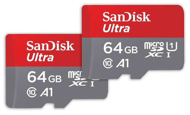 SANDISK 64GB Ultra microSD Card + Adapter, Up to 1