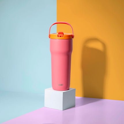 Gobelet de voyage Sutton Zak Designs, 887 ml, en acier inoxydable avec isolation sous vide, bec verseur avec paille, poignée de transport pour boissons froides (rose très doux)