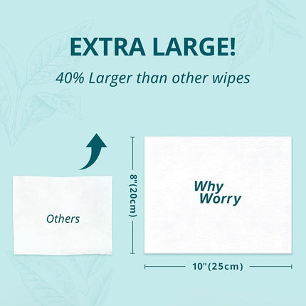 WhyWorry Flushable Wipes for Adults, Extra Large 20x25 cm Flushable Toilet Wipes with Chamomile & Vitamin E, Moist Toilet Tissues, 100% Plant-Based, Biodegradable, Hypoallergenic, Unscented, 384 Count
