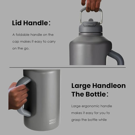 BOTTLE BOTTLE 2Litre Insulated Large Water Bottle with Straw and Dual-use Lid Half Gallon(64oz) Water Jug Stainless Steel Big Water Bottles with Handle for Gym and Sports (Gray)