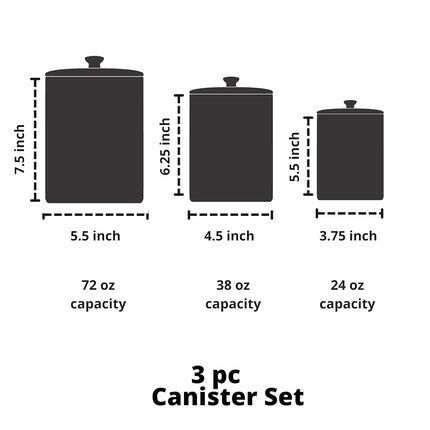 10 Strawberry Street Marquis 3 Piece Canister Set, Matte Black