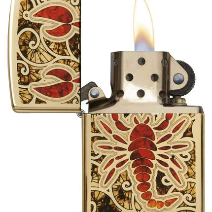 Zippo Adult-Unisex 29096 Fusion Scorpion Design High Polish Brass Lighter, Gold