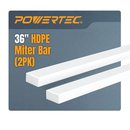 POWERTEC 36" HDPE Miter Bar for Table Saw Sled, Taper Jig, Fits Miter Slot Runners 3/4" x 3/8 Slot on Table Saw, Router Table, Band Saw, Wood Working Tools & Accessories, 2PK (71636V)