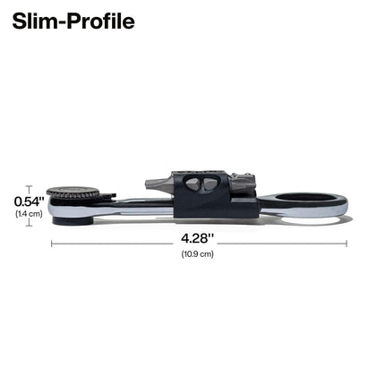 Klein Tools 65200MAG Slim-Profile Magnetic Mini Ratchet, 90-Tooth Ratchet Screwdriver Set with 1/4-Inch Nut Driver, 4 Bit Storage, Includes Phillips, Slotted, Square, and Nut Driver Adapter