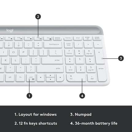 Logitech MK470 Slim Wireless Keyboard and Mouse Combo - Modern Compact Layout, Ultra Quiet, 2.4 GHz USB Receiver, Plug n' Play Connectivity, Compatible with Windows - Off White