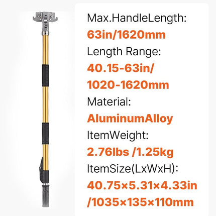 VEVOR Flat Box Handle, 40-64 in Adjustable Length, Drywall Flat Finishing Extension Handle, with Anodized Aluminum Construction, 360� Unrestricted Painting, Non-Slip Grip, for Wallboard, Plasterboard
