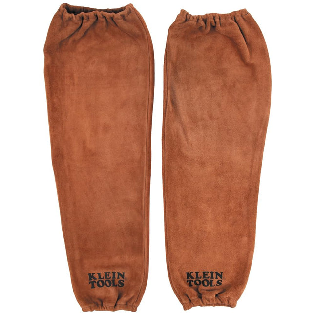 KLEIN TOOLS 60834 FR Leather Welding Sleeves, 61 Inches, Elastic Cuff, Brown, 1 Pair